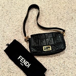 Fendi Baguette Black Nappa Leather Bag with FF